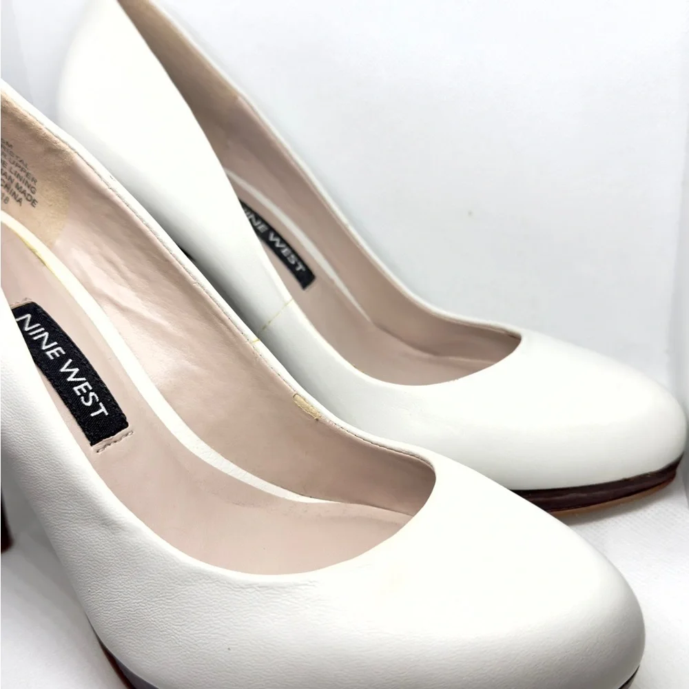 Nine West Women's Classic White Heels Pumps Platform - Picture 2 of 7
